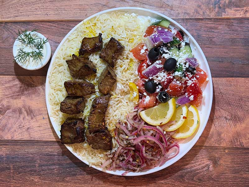 Grilled Beef Stake Kebab Plate